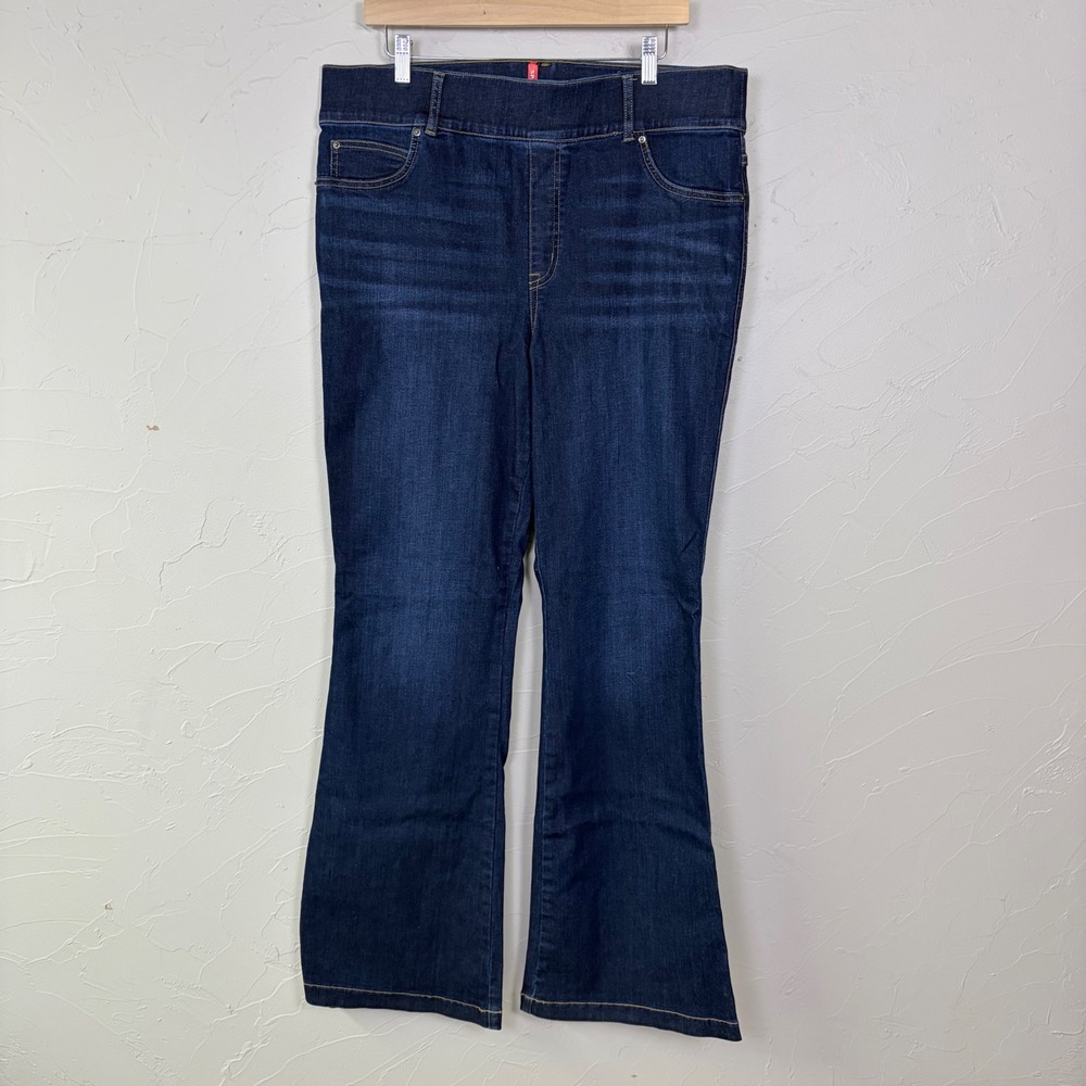 Spanx Flare Jeans Womens 2X Tall Dark Wash Pull On Stretch Denim High Rise